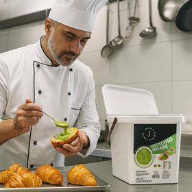 Bulk packaging of Jatisse pistachio cream for bakery wholesale