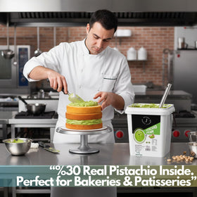 Jatisse pistachio cream in a pastry kit setup for bulk use