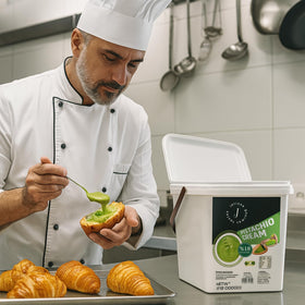 Jatisse pistachio paste display on shelf signals reliable restaurant use