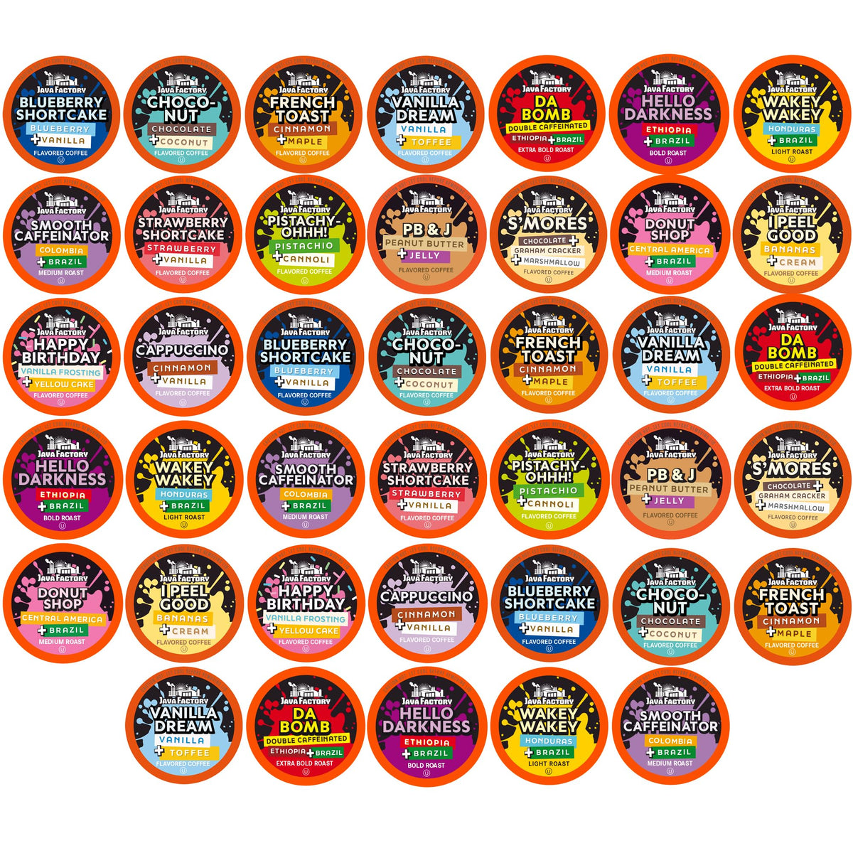 Java Factory assorted pack box front, quick flavor exploration