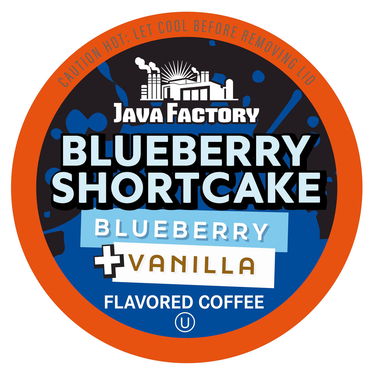 Java Factory Blueberry Shortcake pod front view for quick, flavorful brewing.