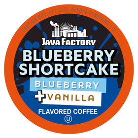 Java Factory Blueberry Shortcake pod front view for quick, flavorful brewing.