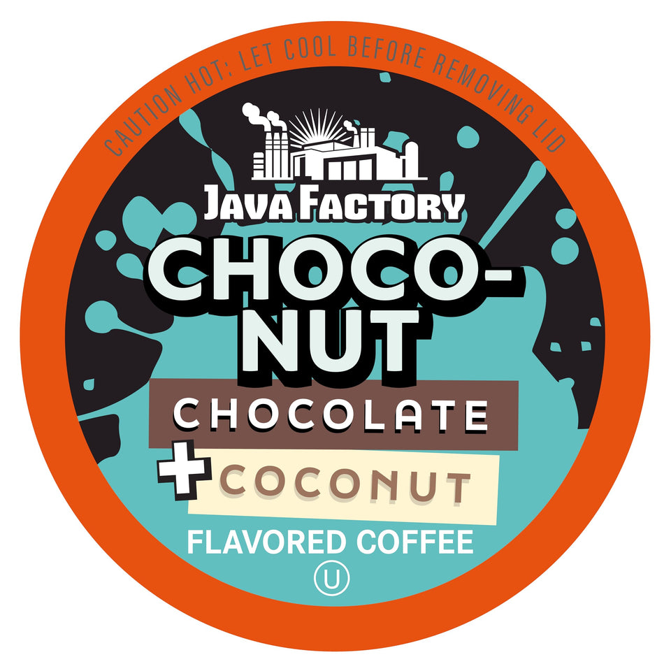 Java Factory Choconut box front showing tropical coffee ideal for office mornings