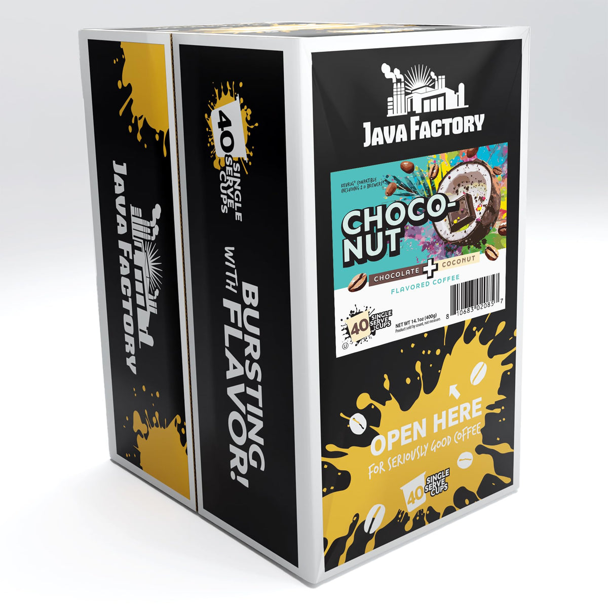 Java Factory Choconut brew capsule on display illustrating quick Keurig use.