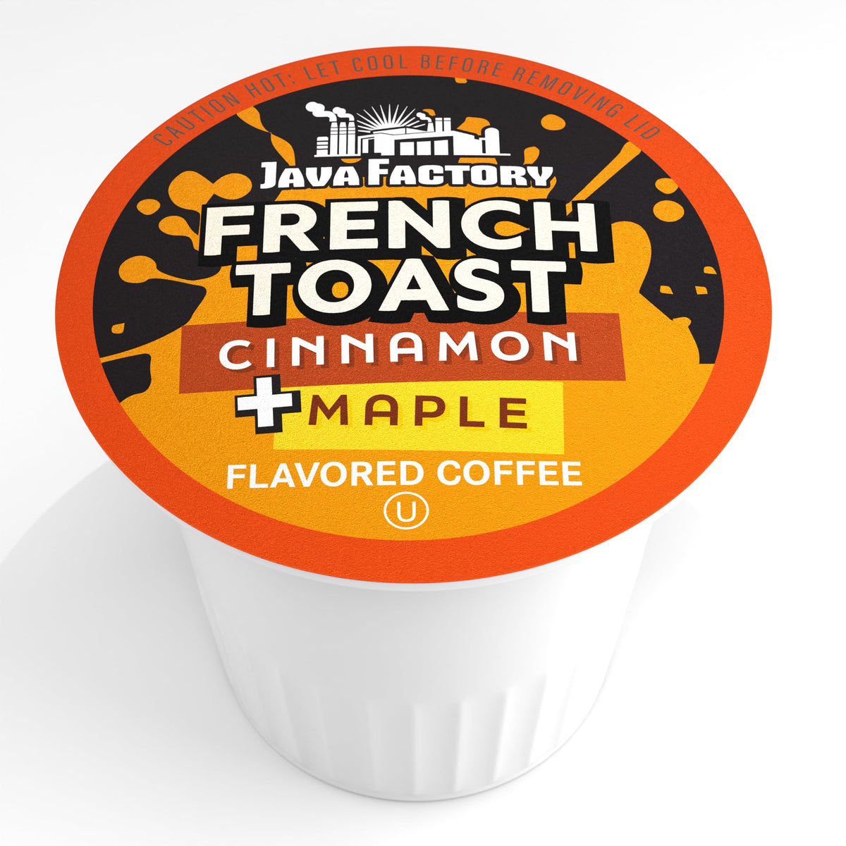 Closeup of Java Factory cinnamon-maple aroma on a coffee pod.
