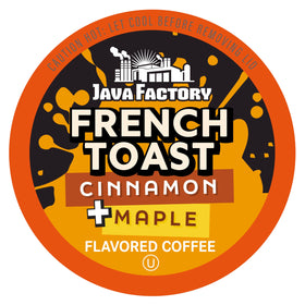 Java Factory cinnamon-maple coffee pods pack for a cozy breakfast boost.