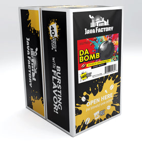 Da Bomb Dark Roast pod close-up highlighting rich texture and high caffeine