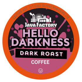 Java Factory Hello Darkness dark roast pod ready for Keurig brewing.