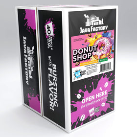 Java Factory Donut Shop Blend pod closeup, highlighting aroma-rich medium roast flavor.