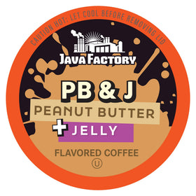 Java Factory PBJ flavored coffee pods ready for quick single-serve brew.