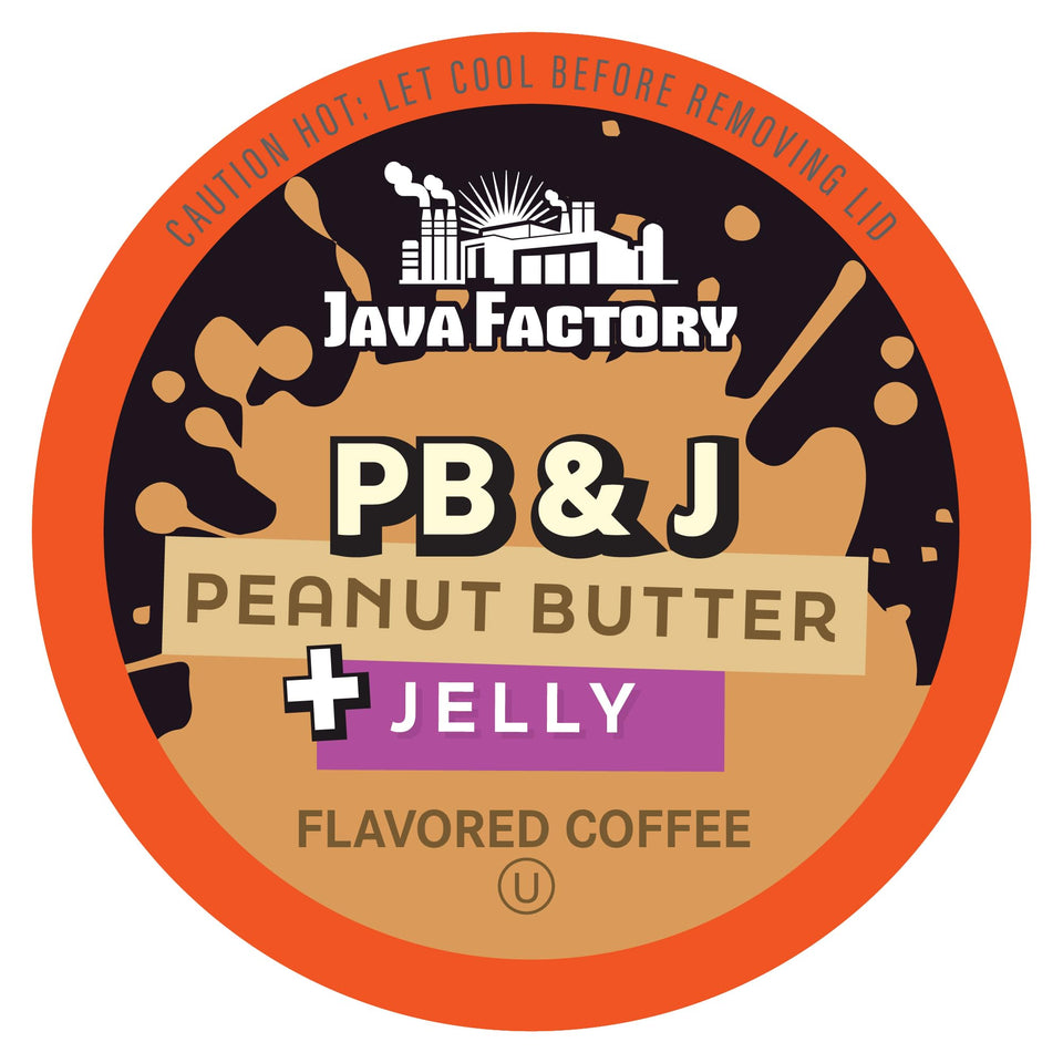 Java Factory PBJ flavored coffee pods ready for quick single-serve brew.