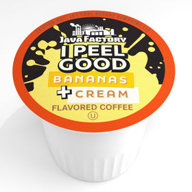 Java Factory Peel Good Banana Cream brew in a cup shows easy, consistent flavor