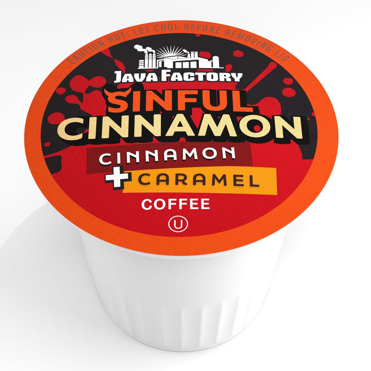 Java Factory Sinful Cinnamon packaging, easy to grab-and-go convenience.
