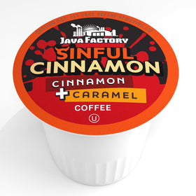 Java Factory Sinful Cinnamon packaging, easy to grab-and-go convenience.