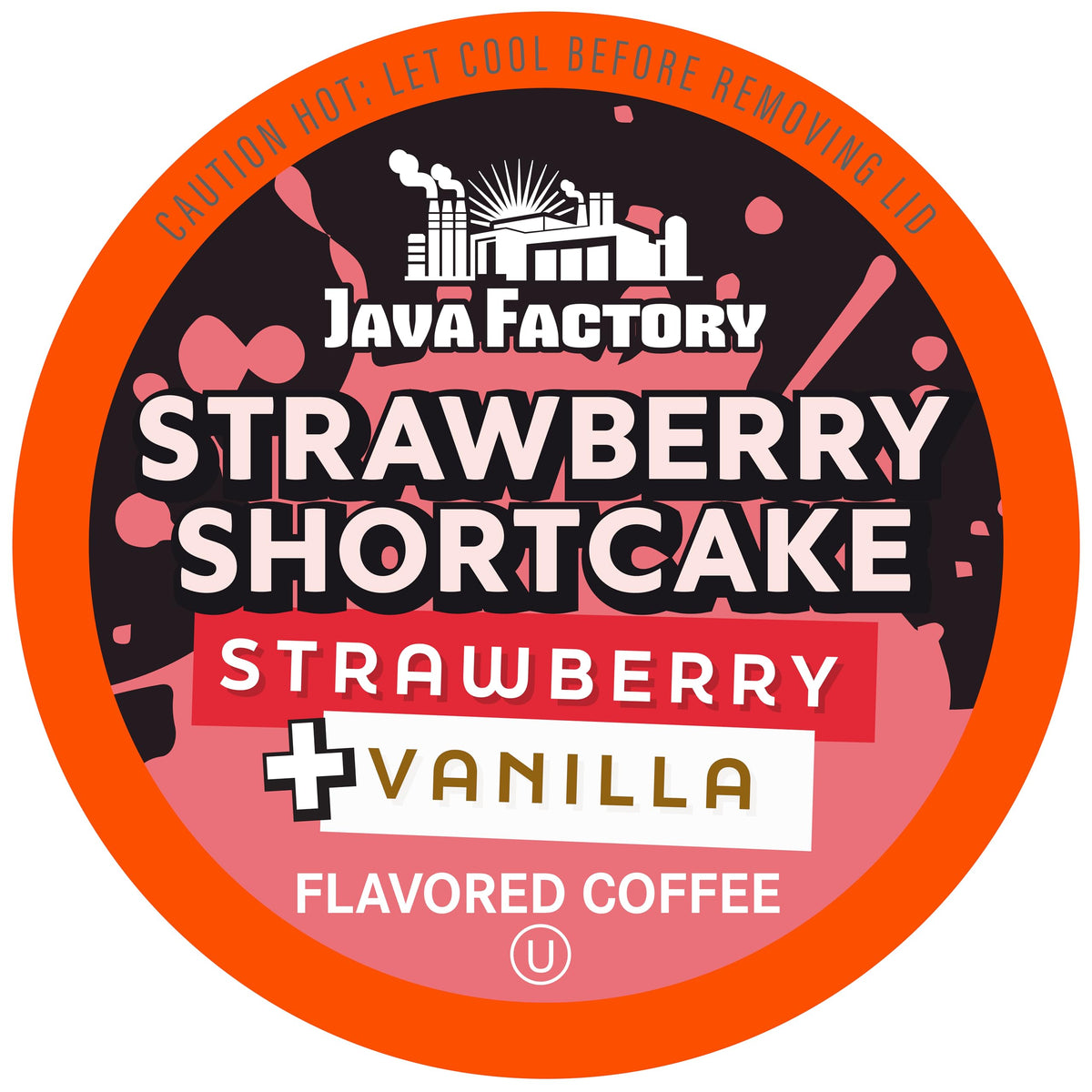 Java Factory Strawberry Shortcake pod closeup for a convenient single-serve brew.