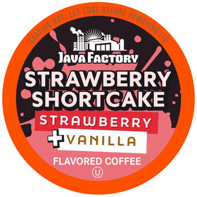 Java Factory Strawberry Shortcake pod closeup for a convenient single-serve brew.