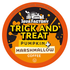 Java Factory Trick and Treat pumpkin marshmallow pod for Keurig brewers with seasonal flavor.