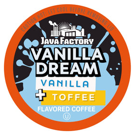 Java Factory Vanilla Dream coffee pod in Keurig for quick brew.