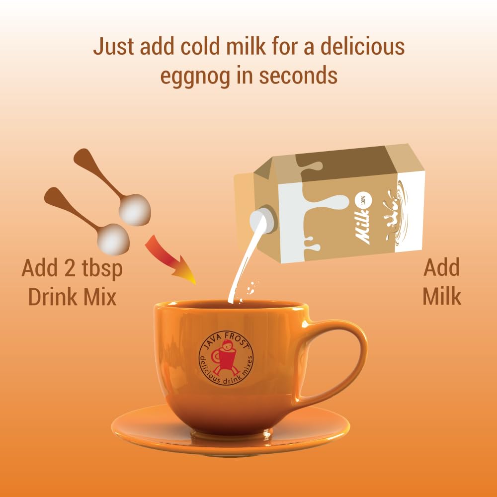 Prepared Java Frost eggnog in a clear glass with a creamy texture.