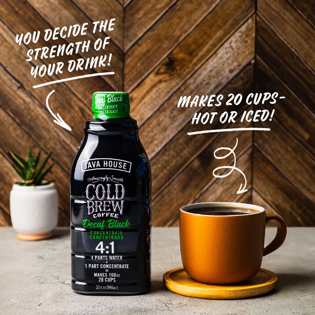 Java House decaf Colombian cold brew bottle highlighting smooth flavor at home