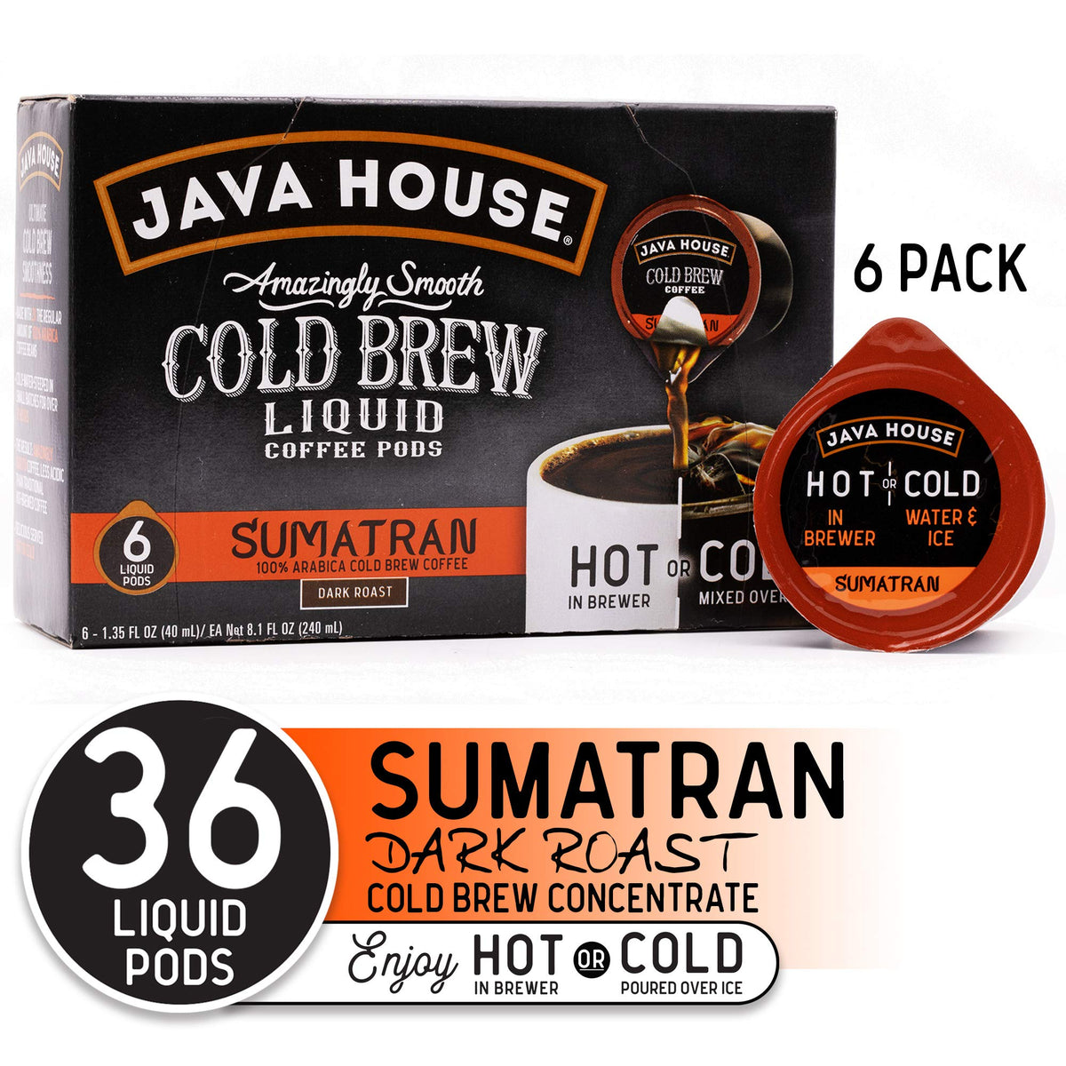 Java House peel-and-pour capsule close-up enables quick hot or cold brews.