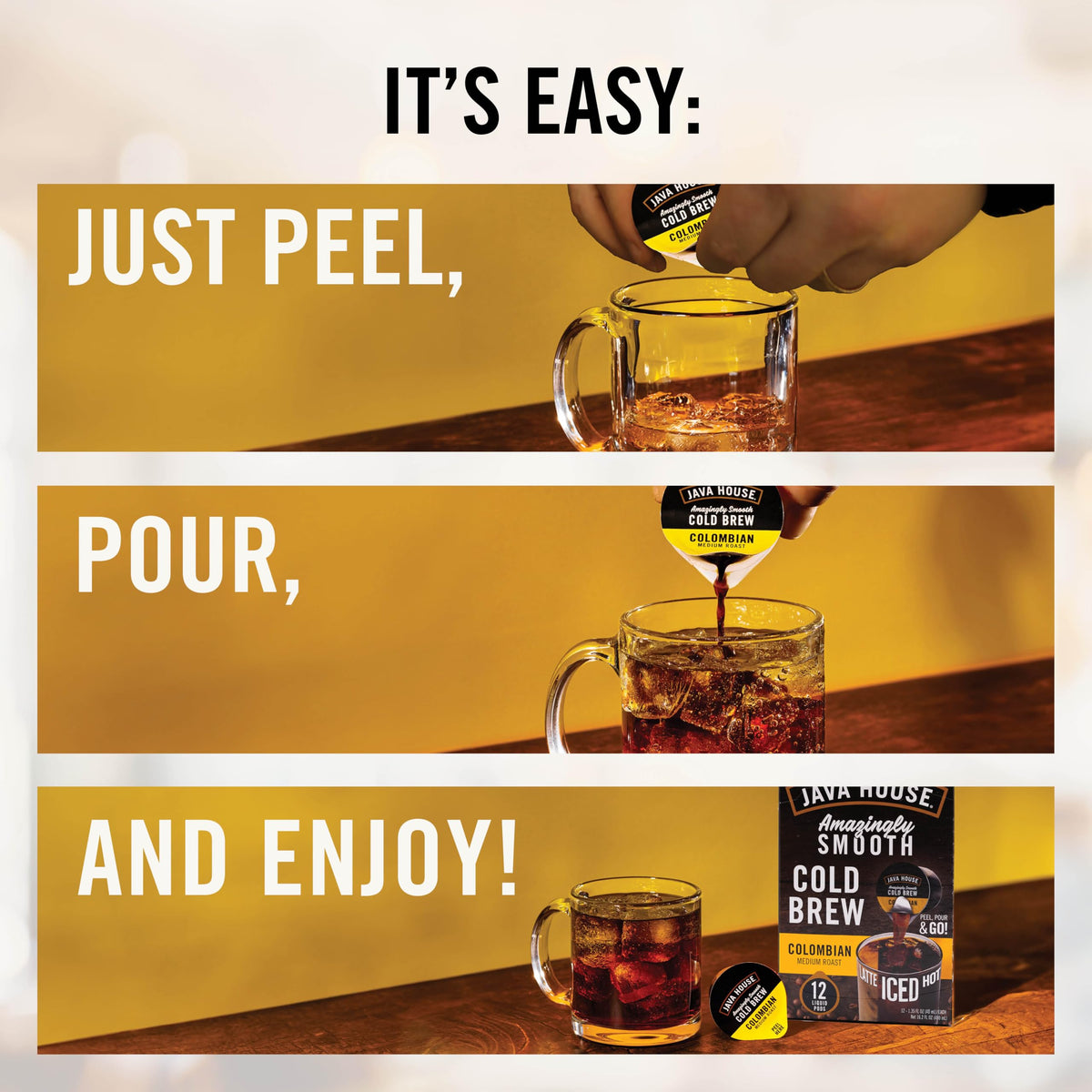 JAVA HOUSE recyclable PET pod highlighting sustainable cold brew