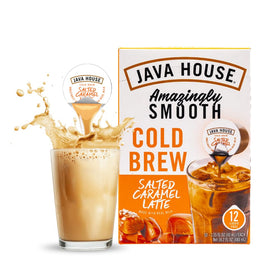 Java House salted caramel latte pod pour for hot or iced coffee on the go.