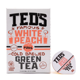 Ted's Tea white peach green tea in cup with inviting aroma and color