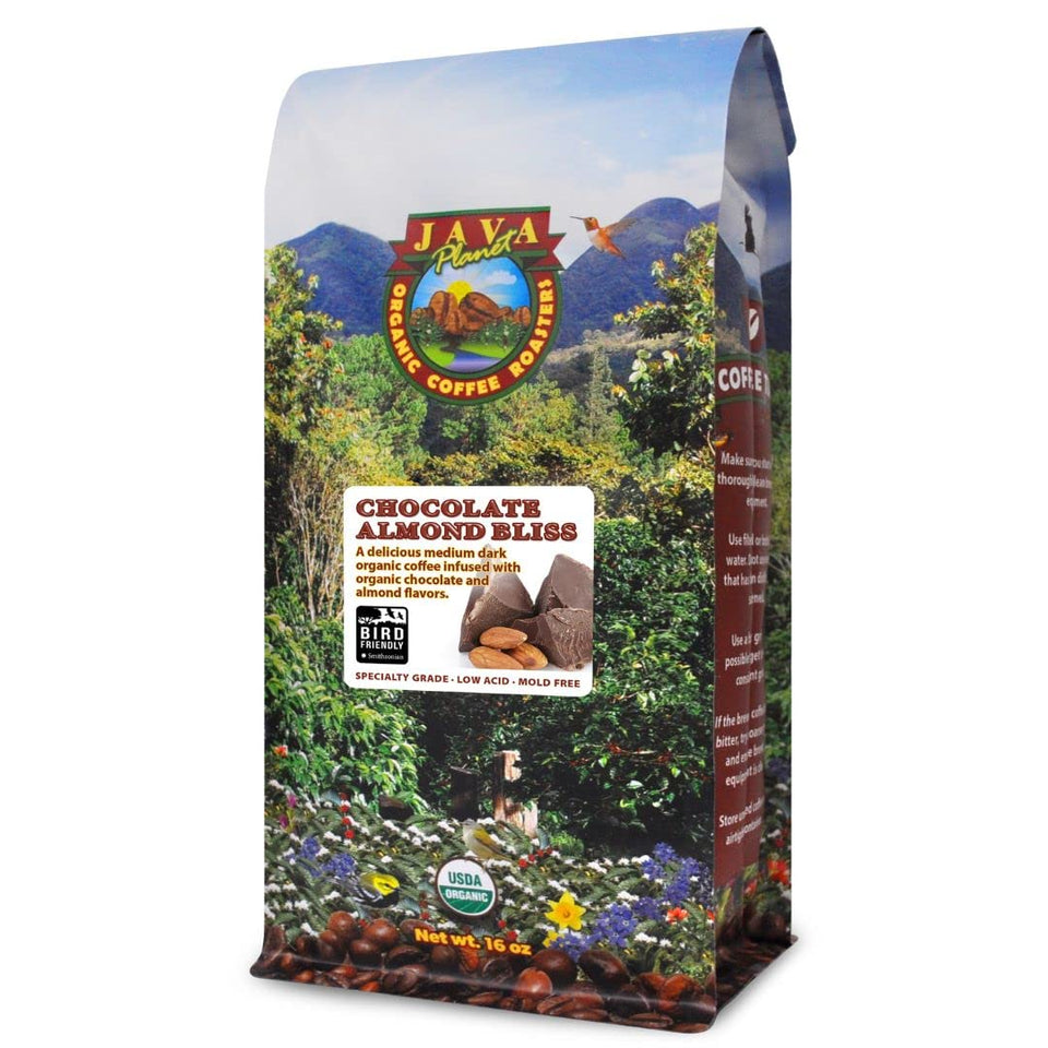 Java Planet Low Acid Coffee bag-front view highlights smooth flavor for daily mornings.