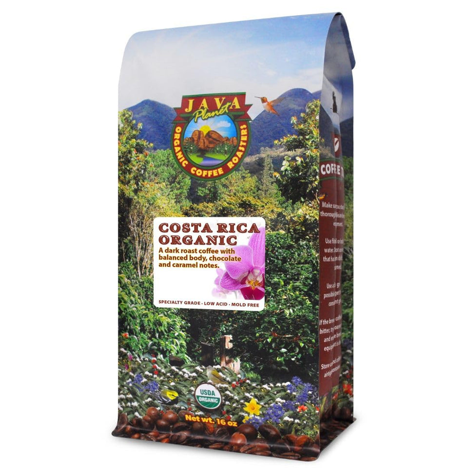 Java Planet Low Acid Coffee whole bean bag for fresh flavor.