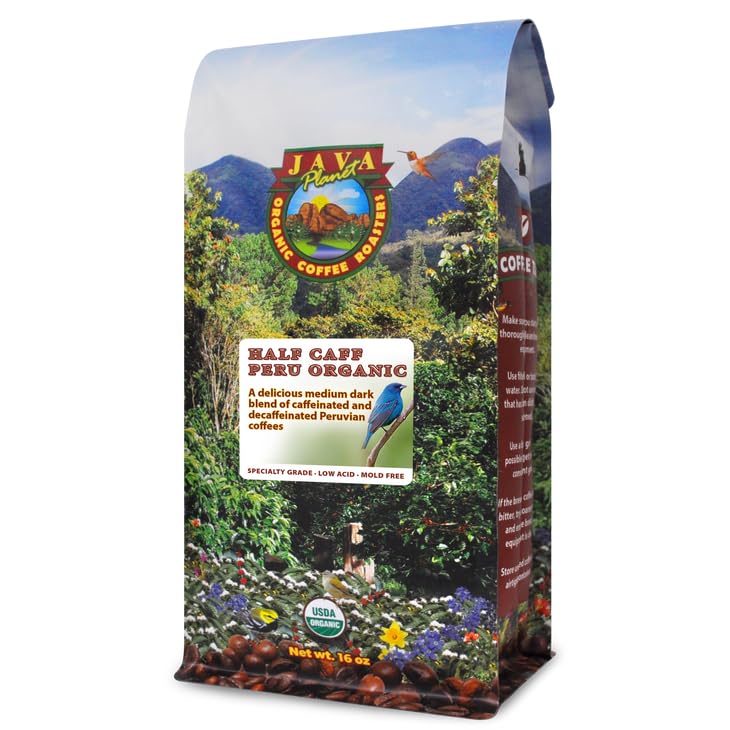 Java Planet Low Acid Organic Coffee bag front shows premium packaging and freshness.