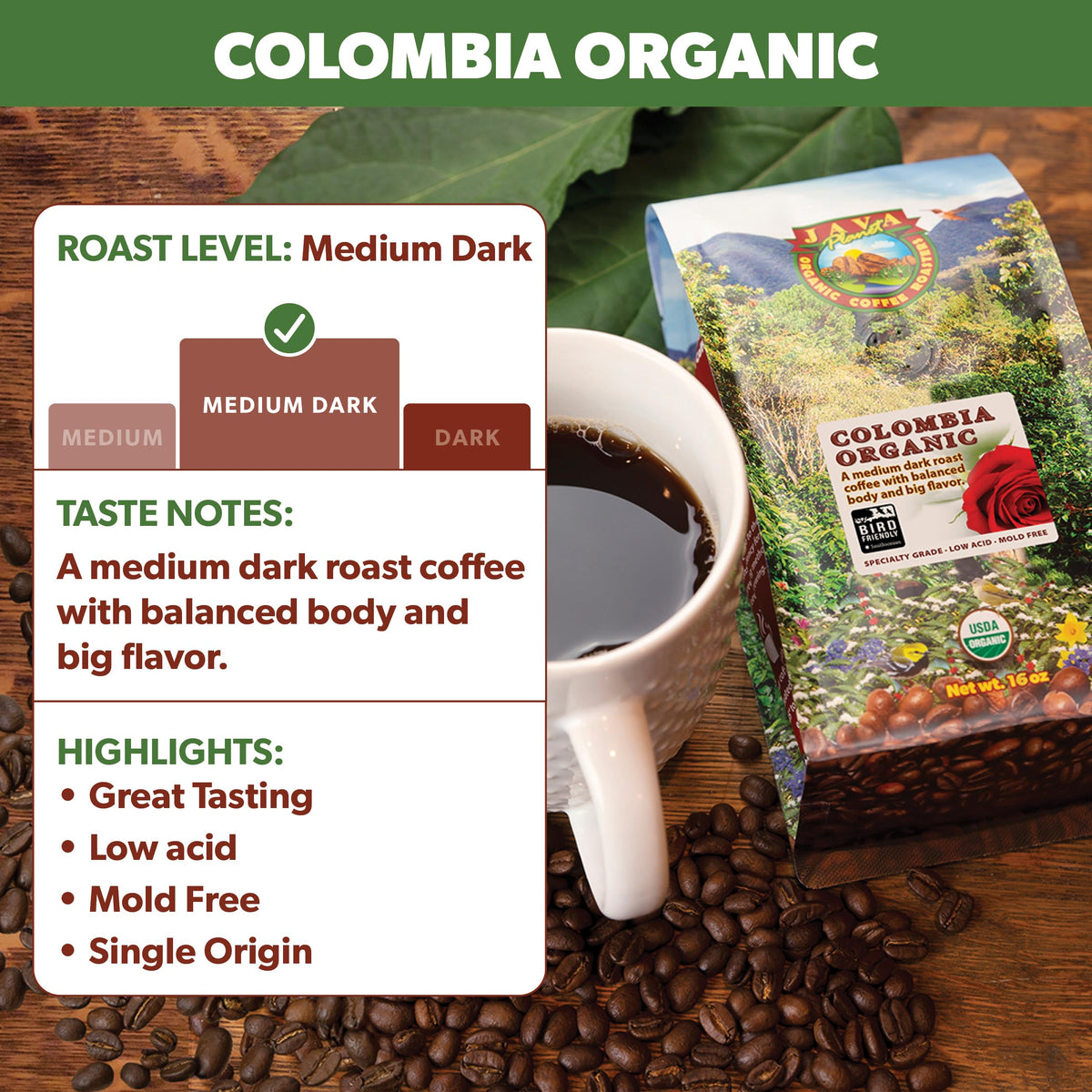 Java Planet mold-free testing label signals purity and peace of mind for your brew.