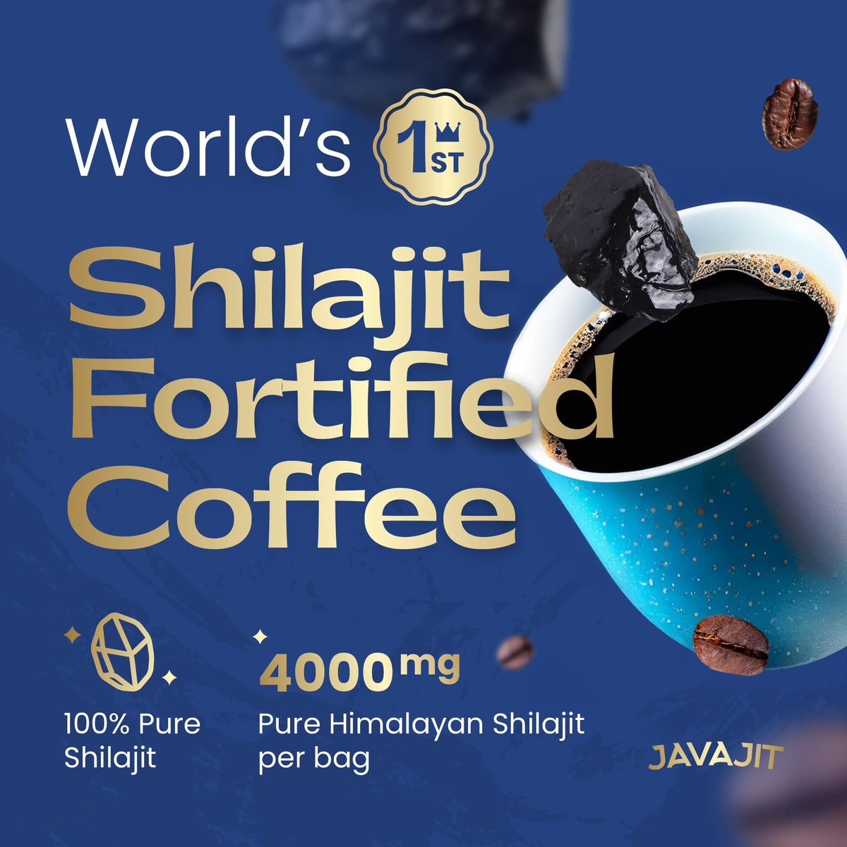 Javajit Colombian coffee Shilajit mug ready for a smooth energy lift.