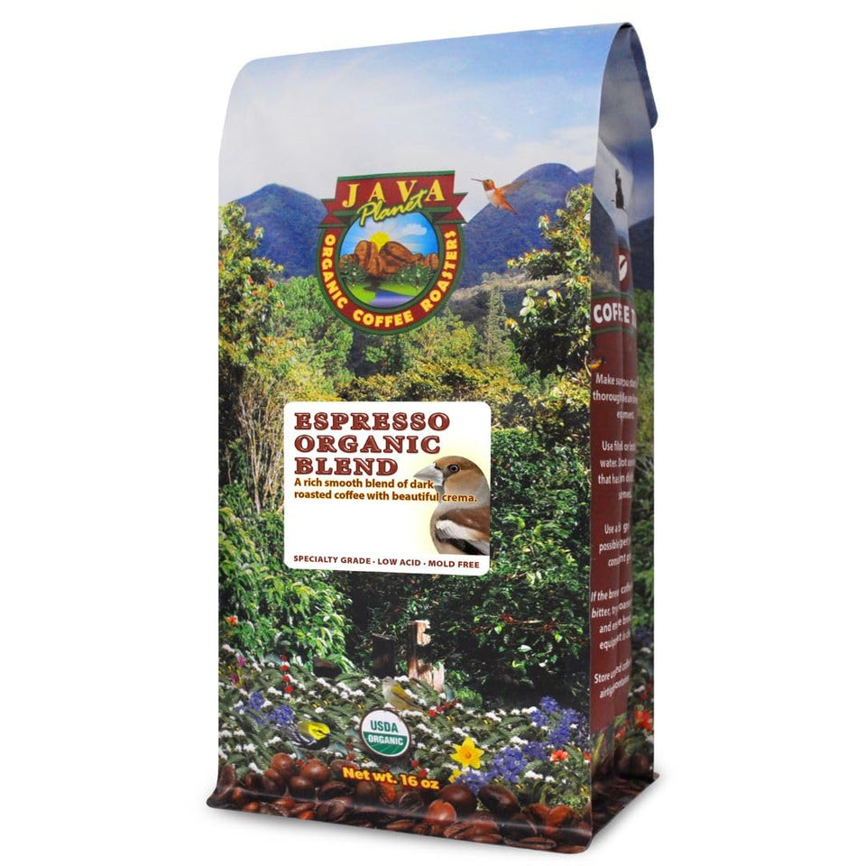 Java Planet low acid organic coffee whole bean packaging for freshness