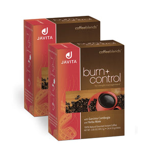 Javita Burn + Control branding on packaging emphasizes convenient daily use.