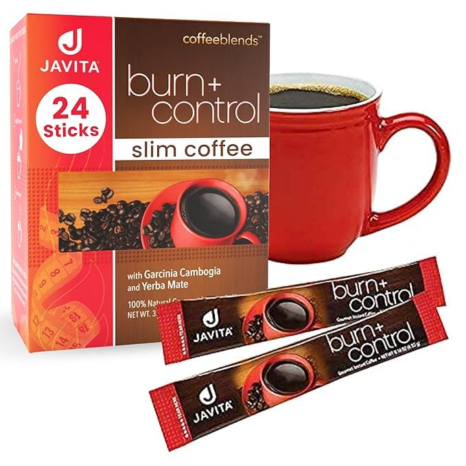 Javita Burn and Control instant coffee packets ready on a desk for quick energy.