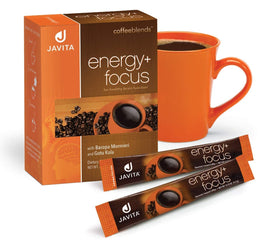 Javita Energy + Focus instant coffee box ready for busy mornings with smooth energy.