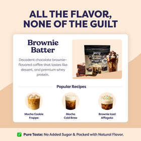 Javvy Brownie Batter Protein Iced Coffee served in a glass for a refreshing experience