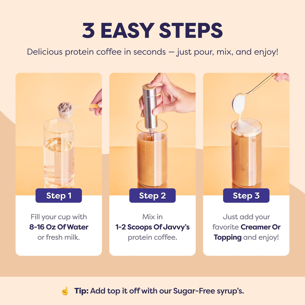 Javvy Brownie Batter Protein Iced Coffee with 80 mg caffeine aroma while you sip