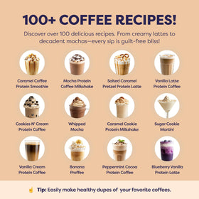 Javvy Brownie Batter Protein Iced Coffee container shows 20 servings for extended use
