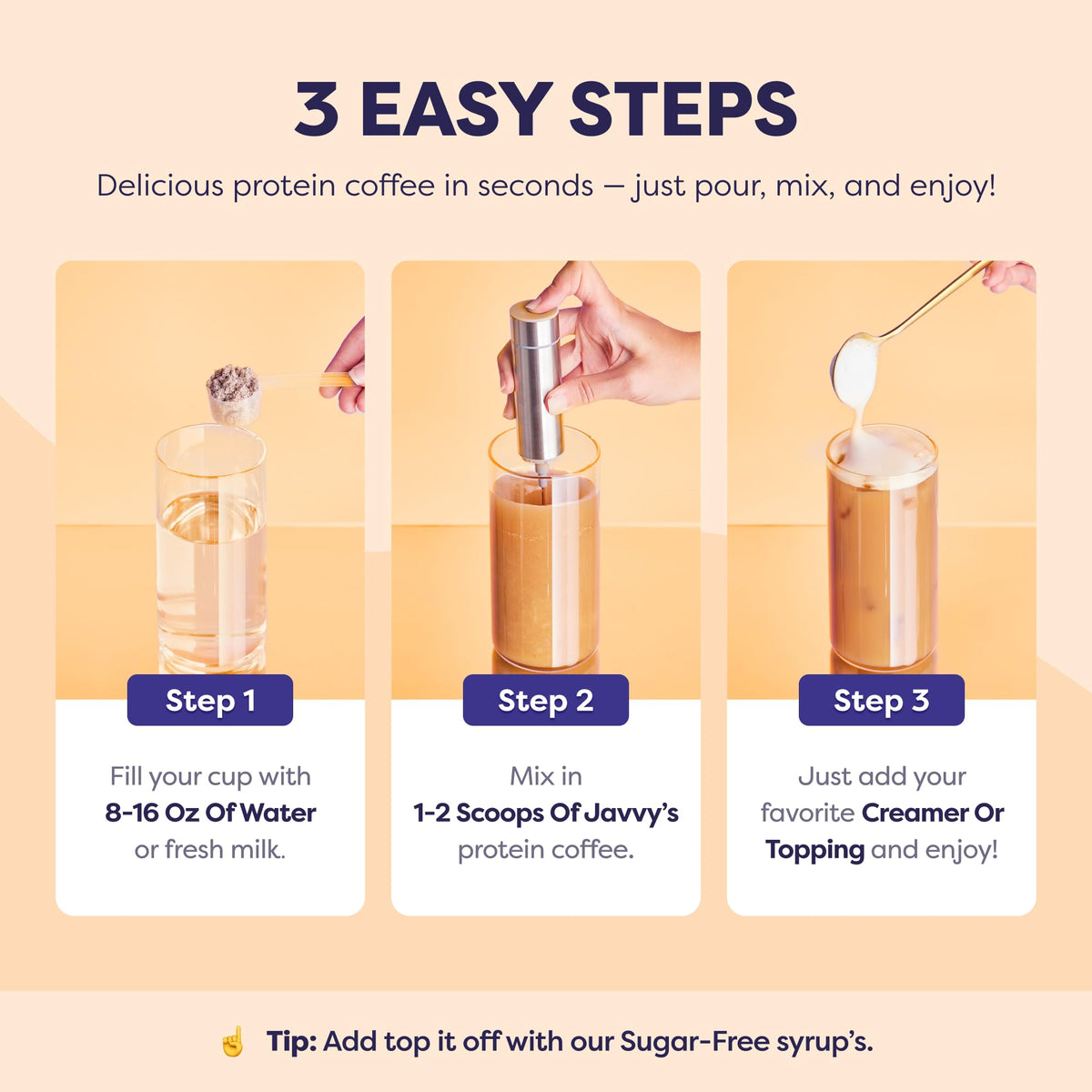 GoMCT emblem on Javvy Caramel Protein Iced Coffee packaging.