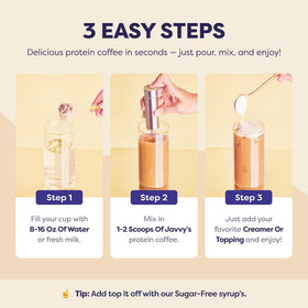 Javvy Coconut Mocha Protein Iced Coffee ready-to-drink cup for busy mornings.