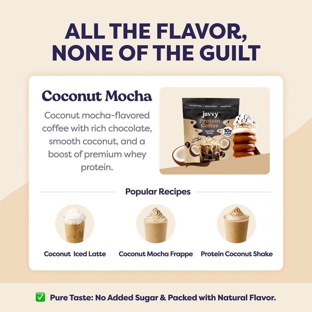 Javvy Coconut Mocha Protein Iced Coffee swirl in cup showing rich crema.