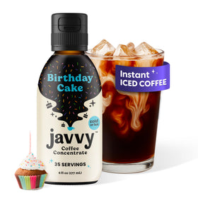 Javvy Coffee Concentrate Birthday Cake bottle for celebratory drinks