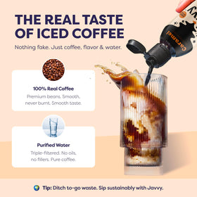 Javvy coffee concentrate bottle closeup emphasizing premium Arabica beans