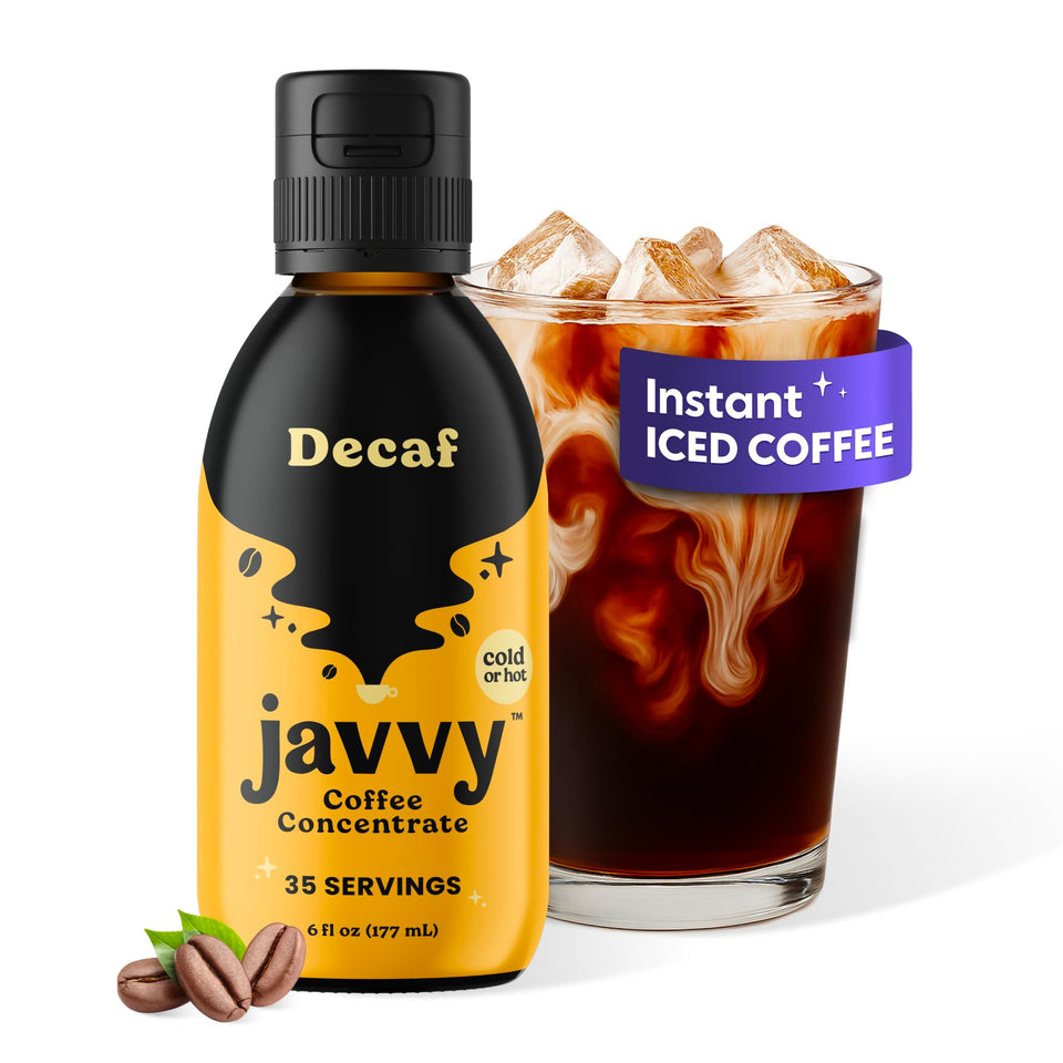 Javvy Coffee Concentrate bottle pour for smooth cold brew at home.