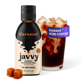 Javvy coffee concentrate bottle being poured for smooth cold brew at home