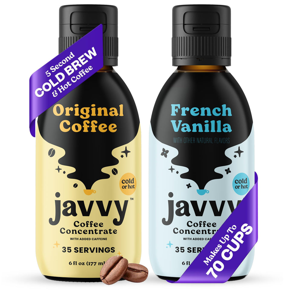 Javvy coffee concentrate bottle ready for hot or iced drinks