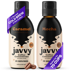 Javvy Caramel Coffee Concentrate bottle pour for quick cold brew