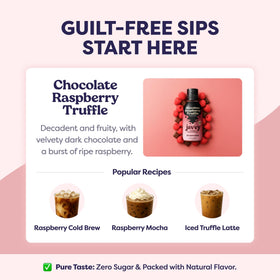 Javvy Chocolate Raspberry Truffle concentrate iced coffee setup for refreshing drinks.